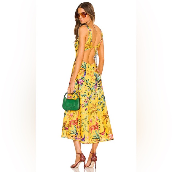 NWT Zimmerman Tropicana Cutout Midi Dress in Mango Floral - Picture 2 of 6